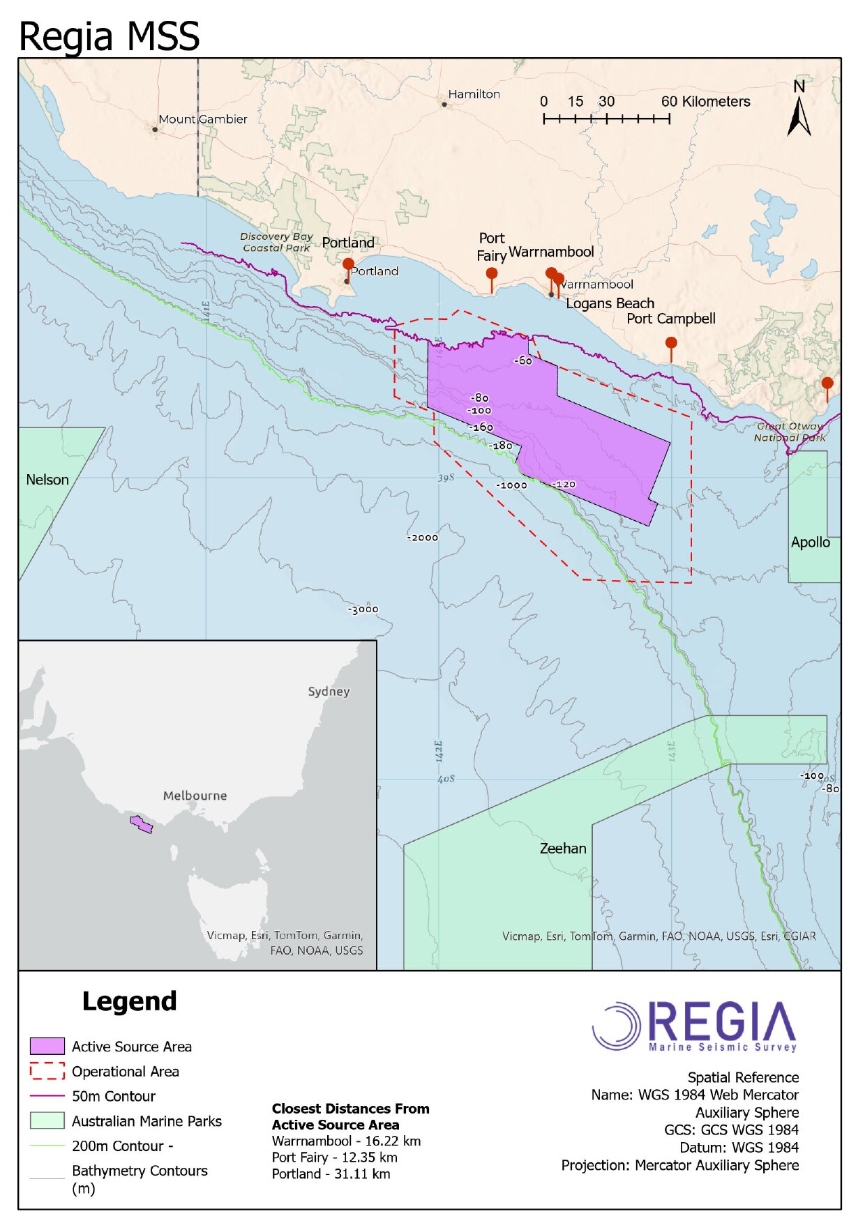 A map showing areas where a company is proposing to test.