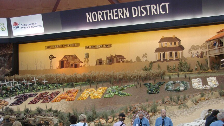 Northern district's winning displays spells out 'Thank You' in fruit and vegetables.