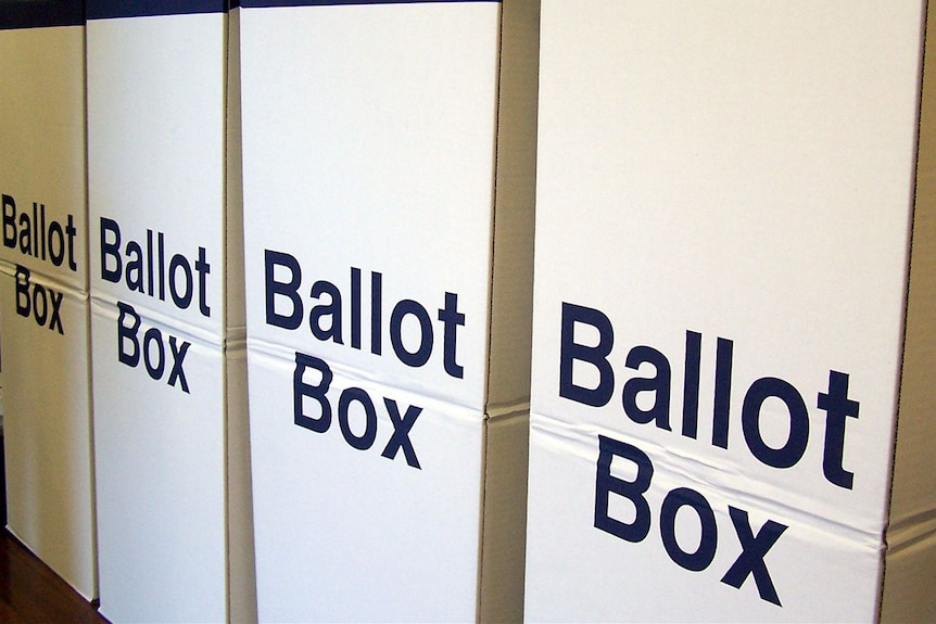 A line of ballot boxes.