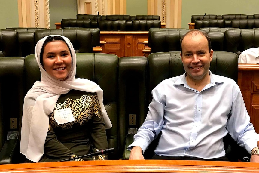 Fahima Ahmadi and Duncan Pegg in Parliament