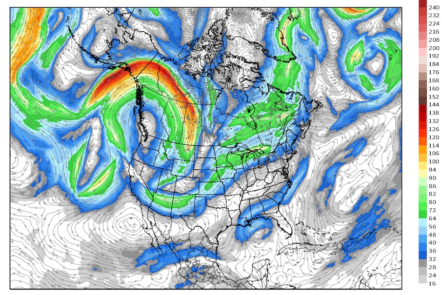 weather chart showing horseshoe-shaped weather pattern