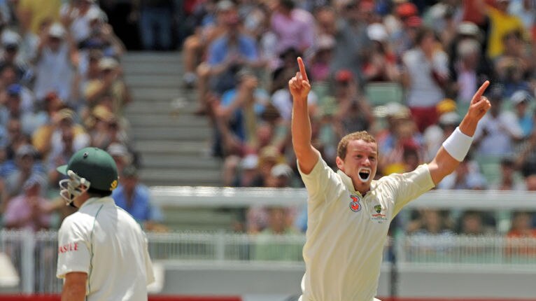 Hometown hero Peter Siddle knocks over Neil McKenzie for a duck.