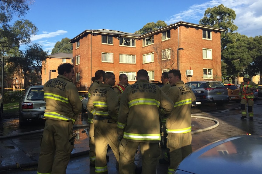 Firefighters at the scene of a blaze at a Villawood unit block.