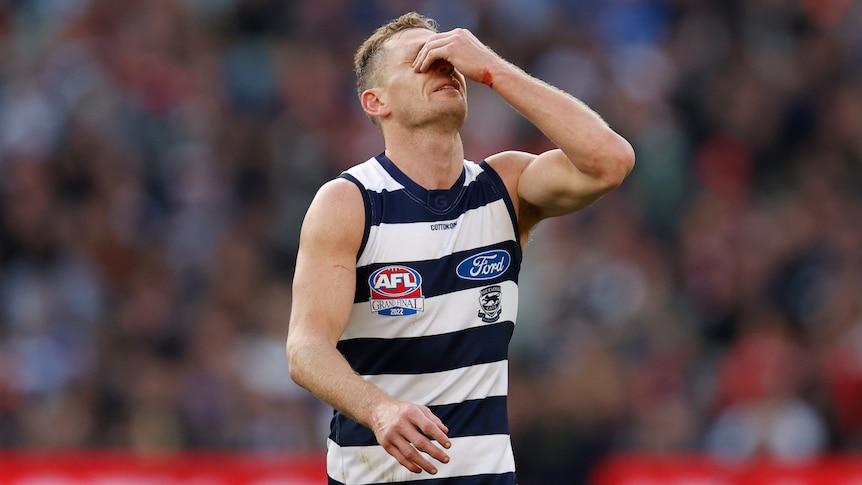 An emotional Joel Selwood reacts after Geelong's grand final win