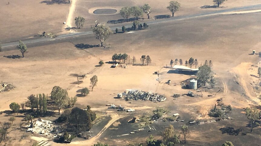 An aerial shot of damaged property