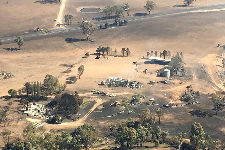 An aerial shot of damaged property