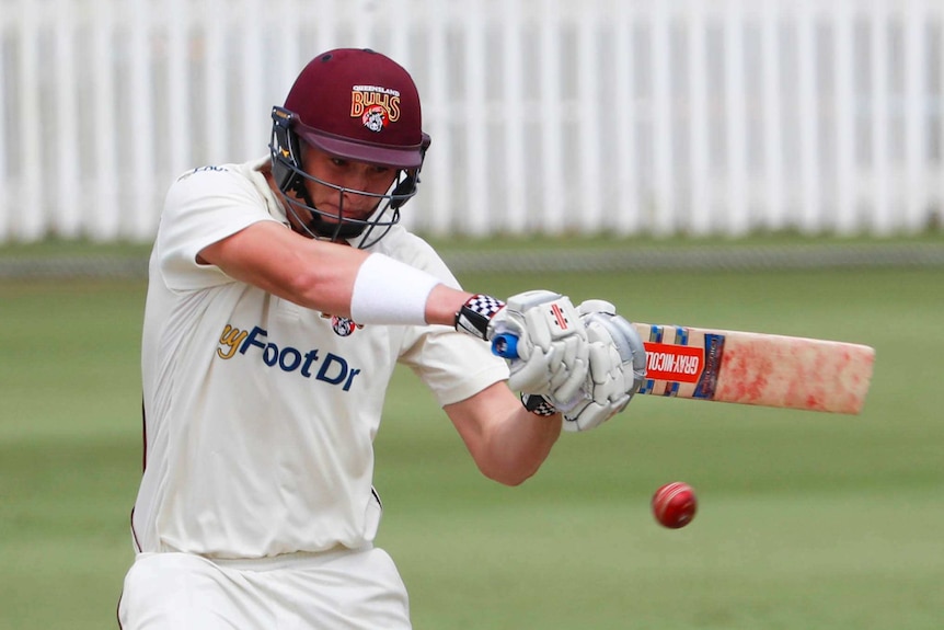 Matthew Renshaw batting for Queensland in Sheffield Shield final.