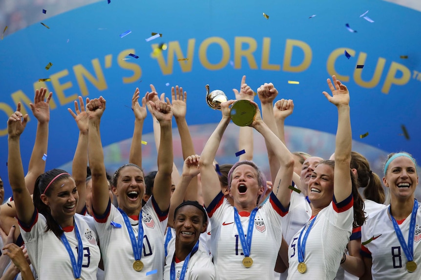 US women's soccer team celebrate winning 2019 world cup