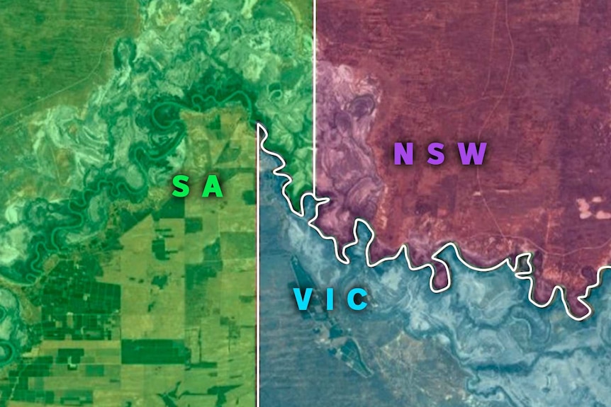 A close-up map showing the border anomaly