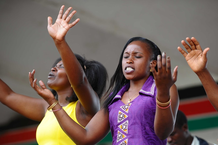 Christian faithfuls pray at Uhuru Garden in Nairobi