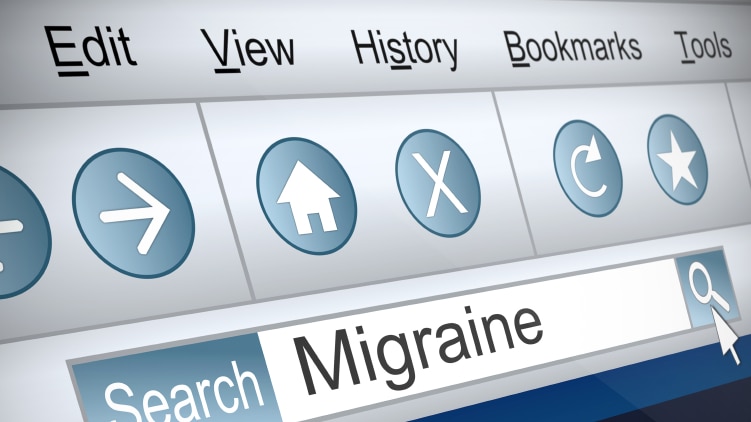 A screenshot of a generic search engine with the search term migraine