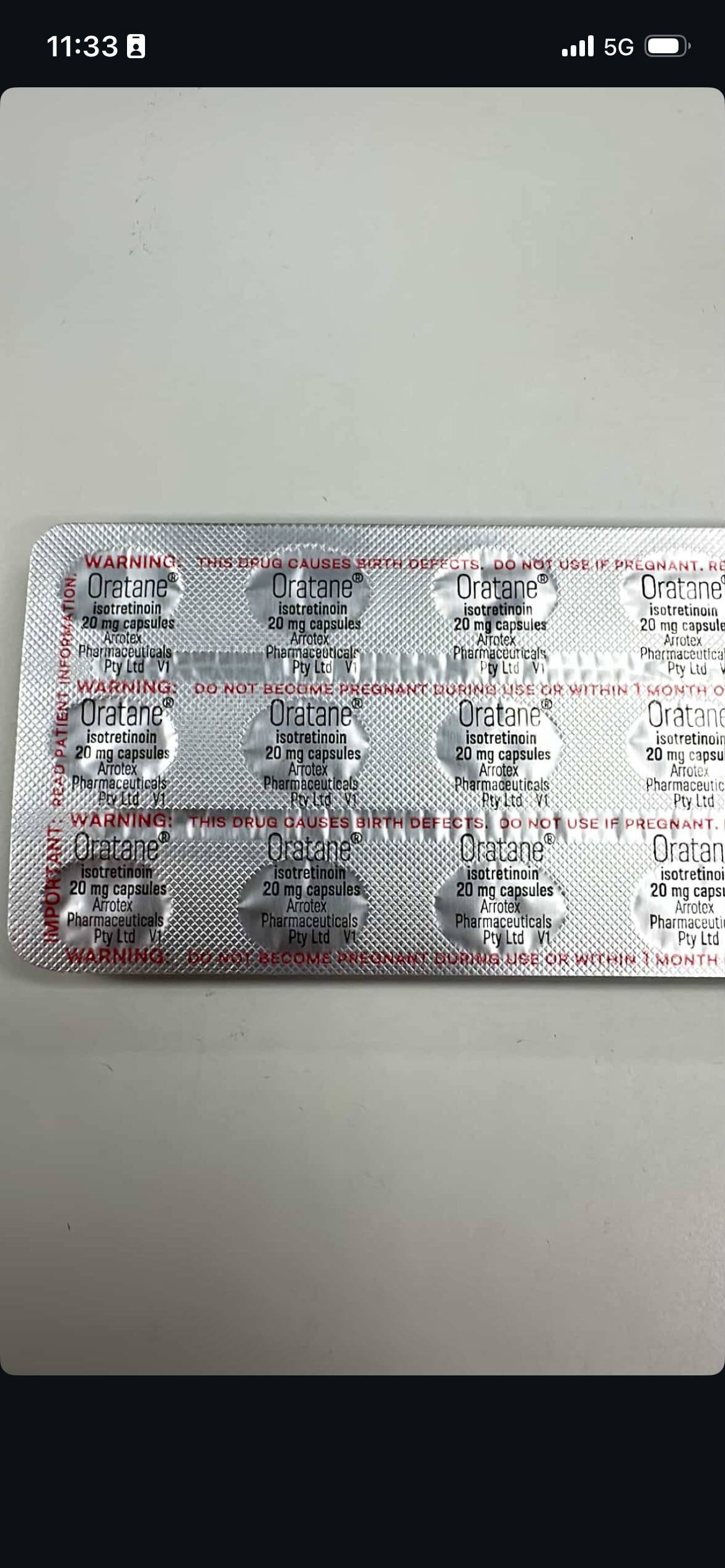 Close up of roaccutane packaging.