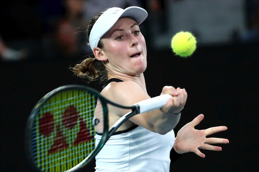 Tamara Zidansek swings a forehand during her Australian Open match against Serena Williams.