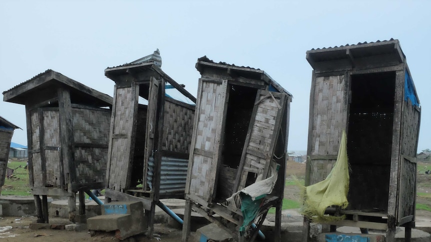 Destroyed toilets at Myanmar's Baw Du Pha 2 camp