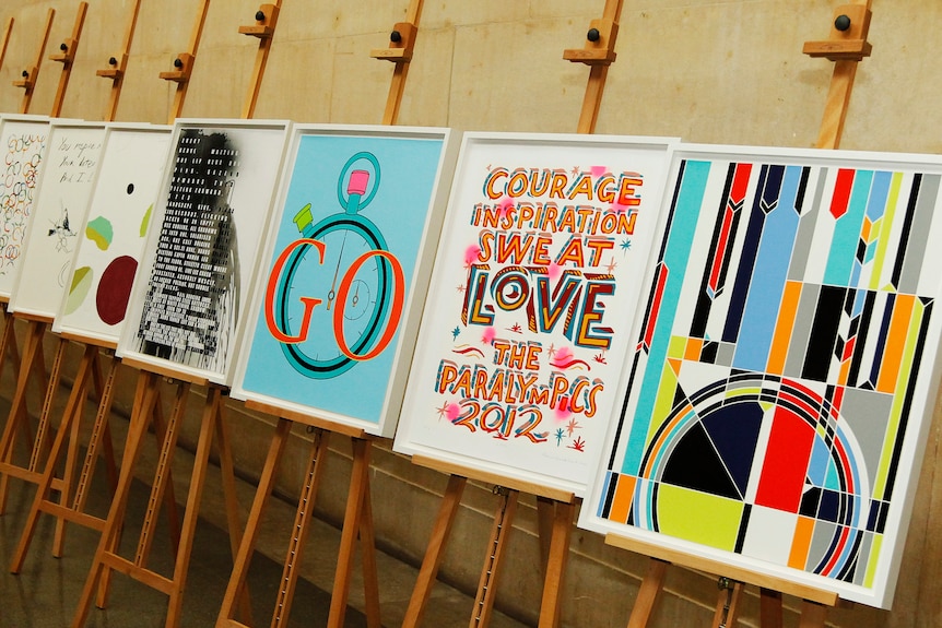 The posters to promote the London Olympic and Paralympic games sit side by side at the Tate Gallery. 