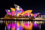 The Sydney Opera House illuminated by an Indigenous art pattern during Vivid.