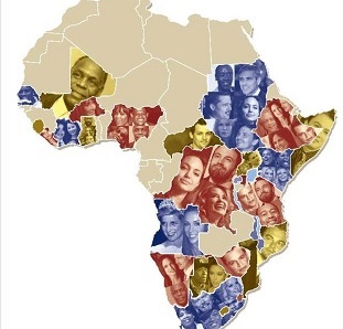 A map of Africa with celebrity faces over many of the countries.