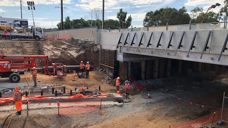 Work is carried out on the Torrens Rail Junction Project.