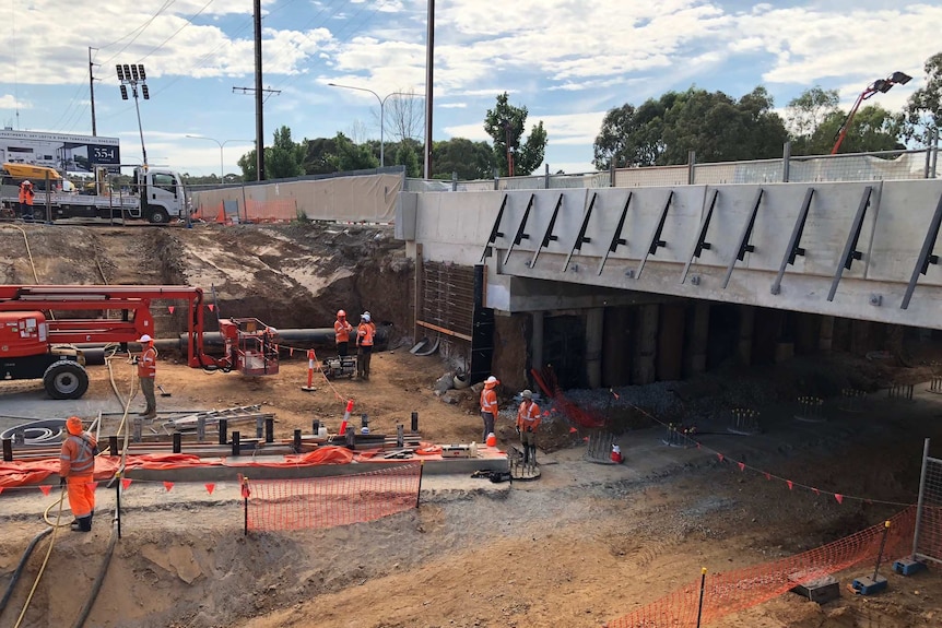 Work is carried out on the Torrens Rail Junction Project.