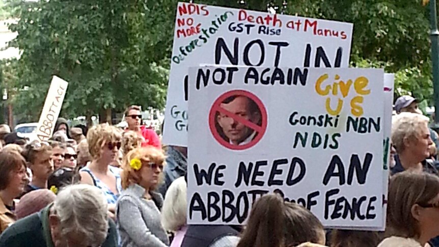 Several hundred people attend the March in March protest in Castlemaine, Victoria.