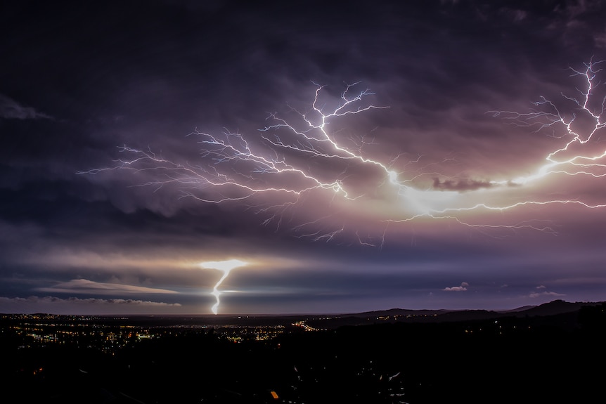 a sky lit up with lightning 