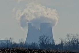 A greyish distant view of the Fermi 2 nuclear power plant in Michigan US.
