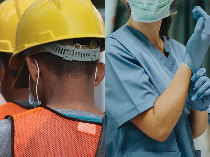 a composite image of two tradies and one nurse