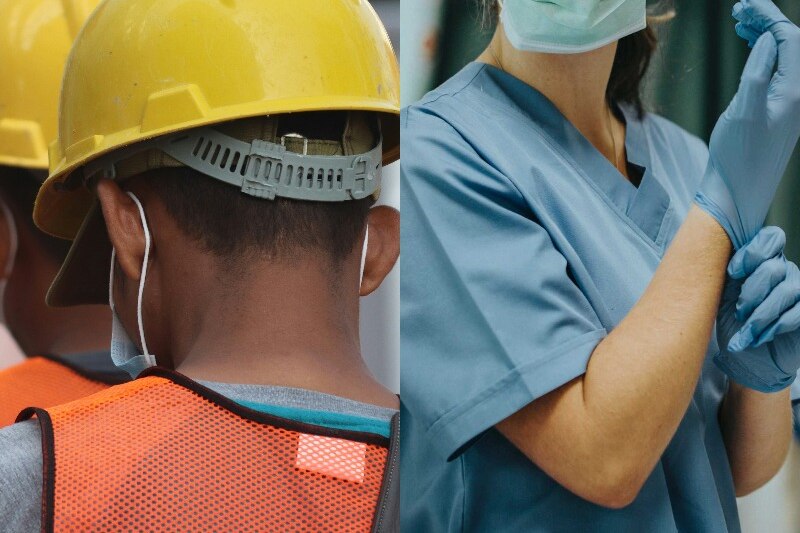 a composite image of two tradies and one nurse