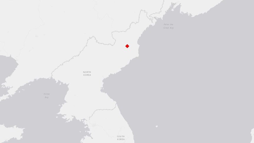 A map showing where a tremor was felt in North Korea