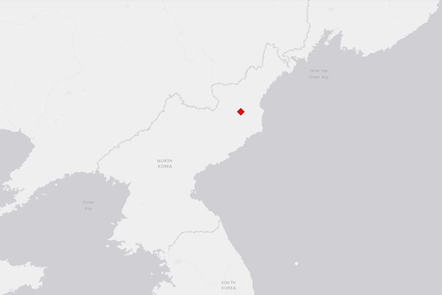 A map showing where a tremor was felt in North Korea