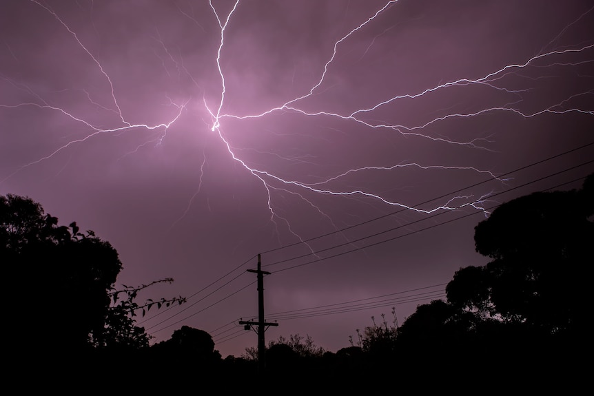 Lighting spreads through purple skies