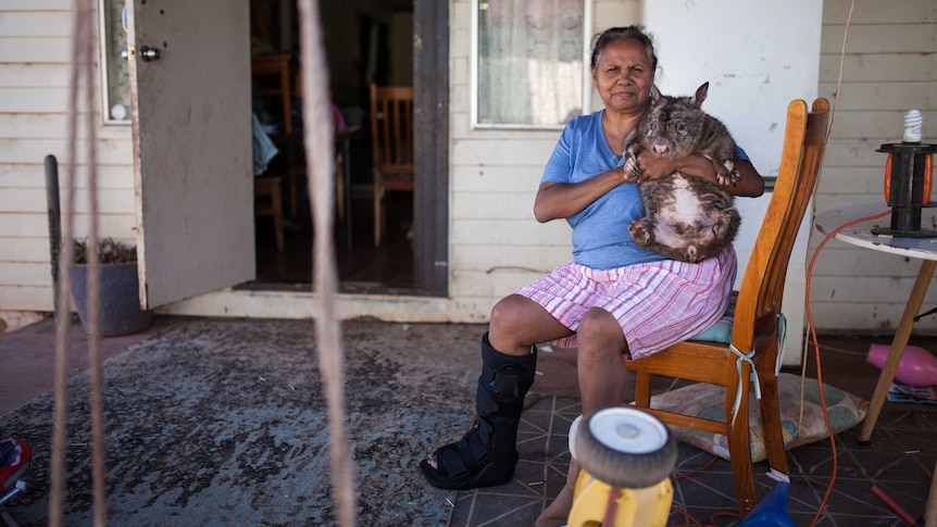 Williamstown, WA, resident Noelene Walley with her wombat, Wom.