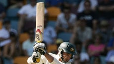 Half-century ... Justin Langer looks for runs