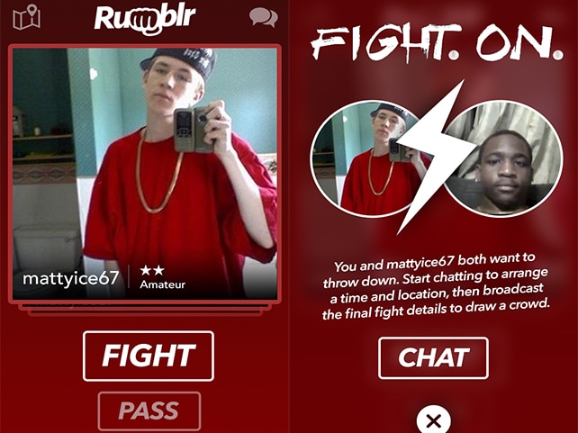 Screenshots of the Rumblr app