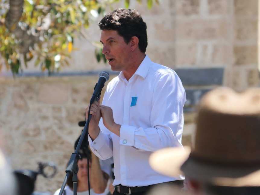 Senator Scott Ludlam addresses a crowd in Fremantle earlier this year.