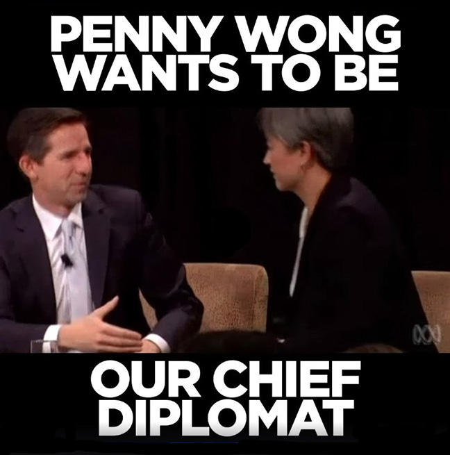 Video post shows Penny Wong refusing to shake Simon Birmingham's hand.