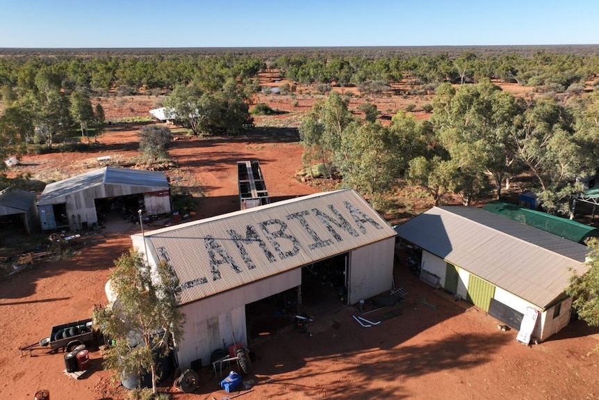 Remote cattle station on red dirt in South Australia 