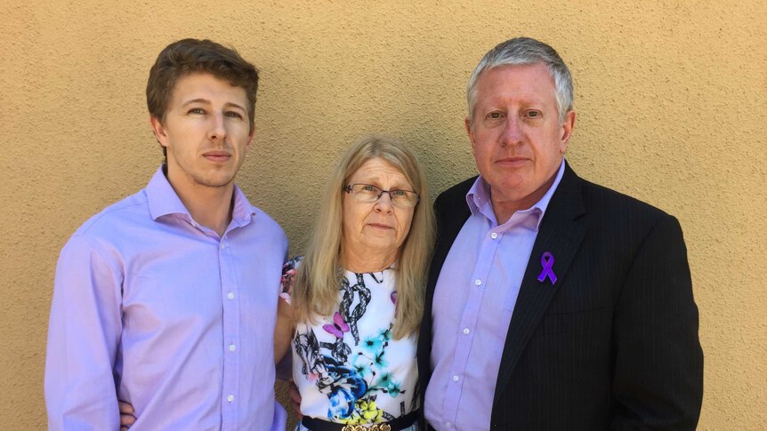 Peter, Faye and Mark Leveson outside Matthew Leveson's coronial inquest on November 4, 2016.
