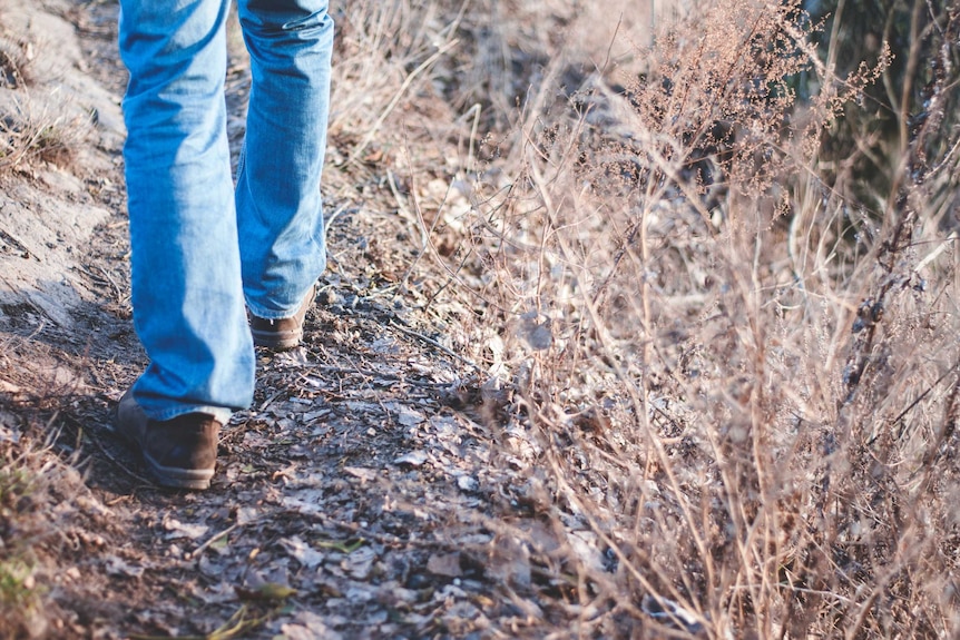 A stock photo of legs walking along a track.