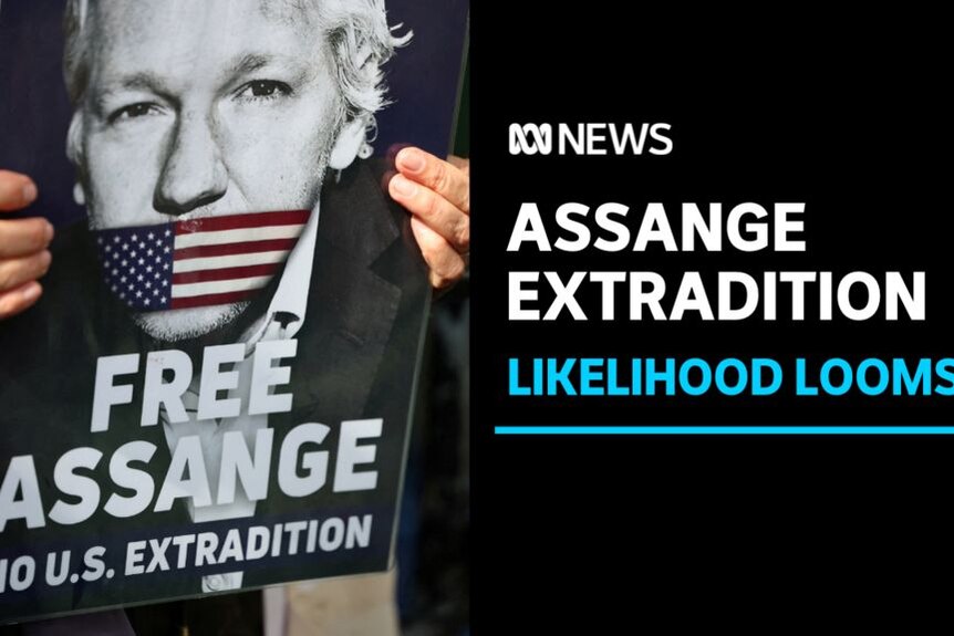Assange Extradition, Likelihood Looms: A placard saying 'Free Assange' is held up.