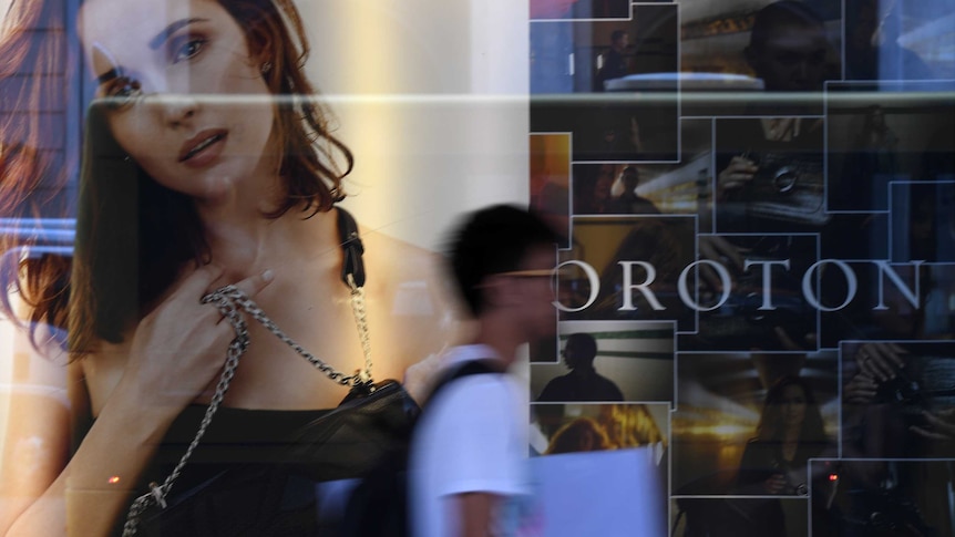 A poster showing the face of handbag and accessories retailer Oroton, Australian actress Rose Byrne.