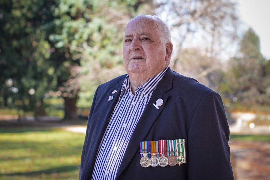 Vietnam War veteran Lindsay Wright wearing his military medals.