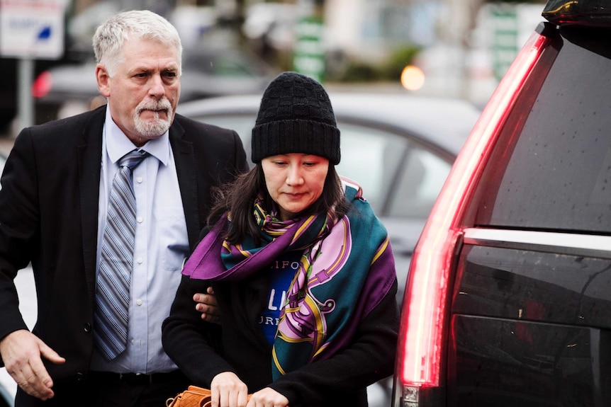 Huawei chief financial officer Meng Wanzhou arrives at a parole office in Vancouver.