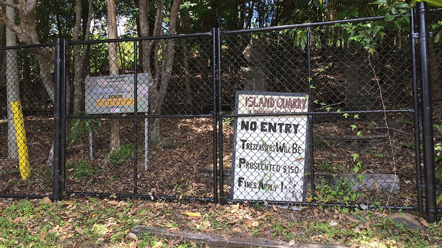 A No Entry Trespassers Prosecuted Sign at the Island Quarry gate entrance.