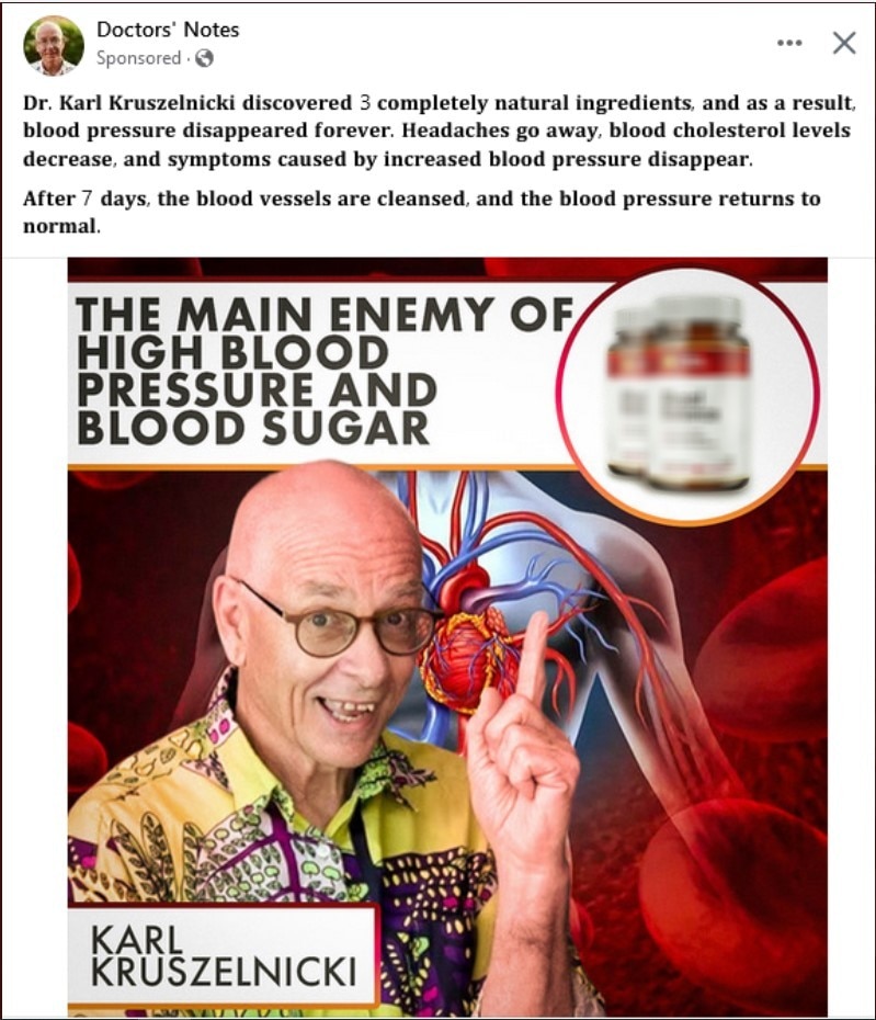 An ad on Facebook featuring Dr Karl's image to promote a health product