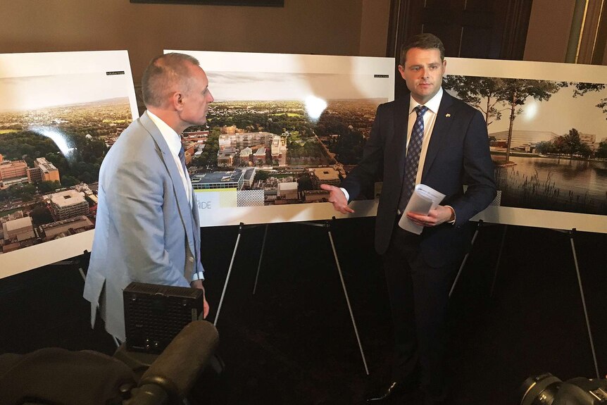 Jay Weatherill and Stephen Mullighan present plans for the old Royal Adelaide Hospital site
