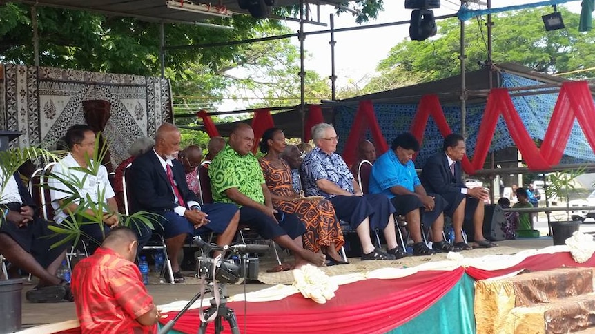 iTaukei chiefs and Indo-Fijian girmitya descedndants participate in last Friday’s ceremony in Nadi.