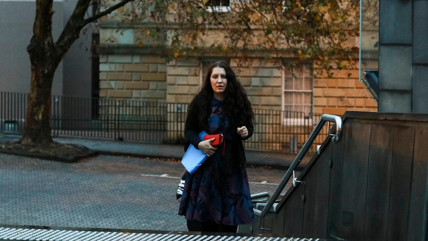 Keturah Matepi Triffitt on the steps of the Supreme Court, Hobart