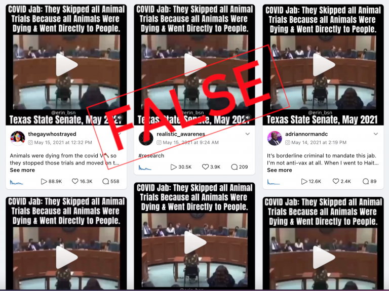 Screenshots of instagram videos with a large red FALSE overlay
