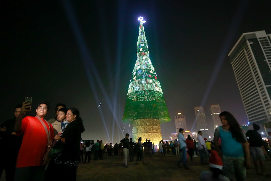 Enormous artificial Christmas tree in Sri Lanka